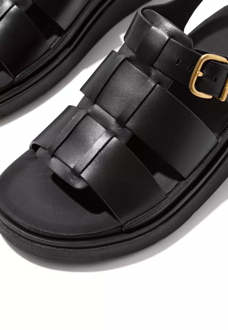 GEN-FF Women's Leather Fisherman Sandals - All Black (IZ1-090)