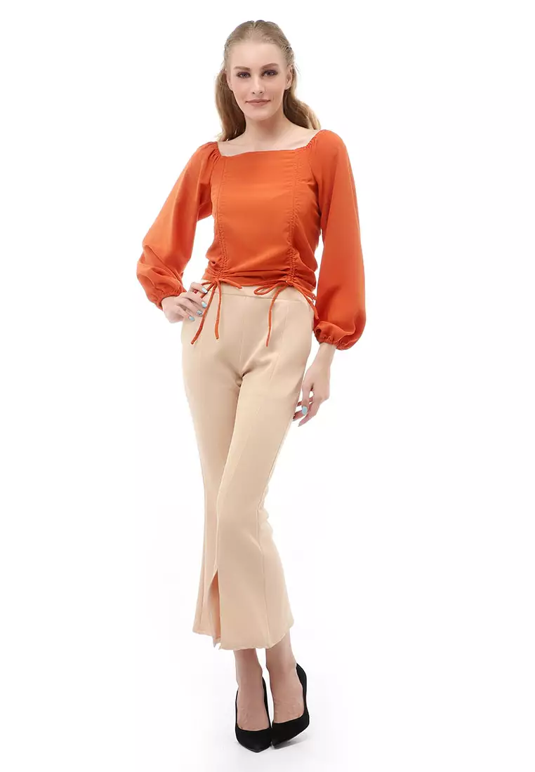 Cheva Blouse Atasan Wanita Sabrina Tali Lengan Panjang Casual Top Long Sleeve Comfortable Material Wolfis ORIGINAL - Bata