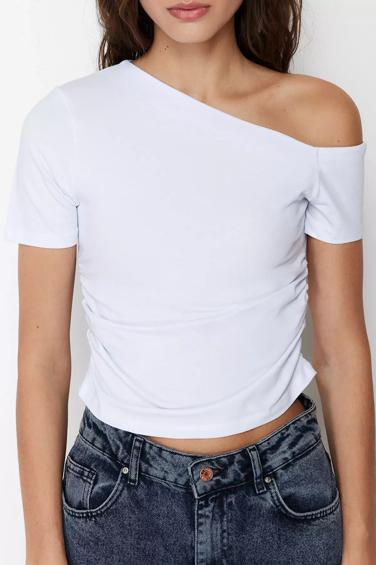 Asymmetrical Ruched Crop Top