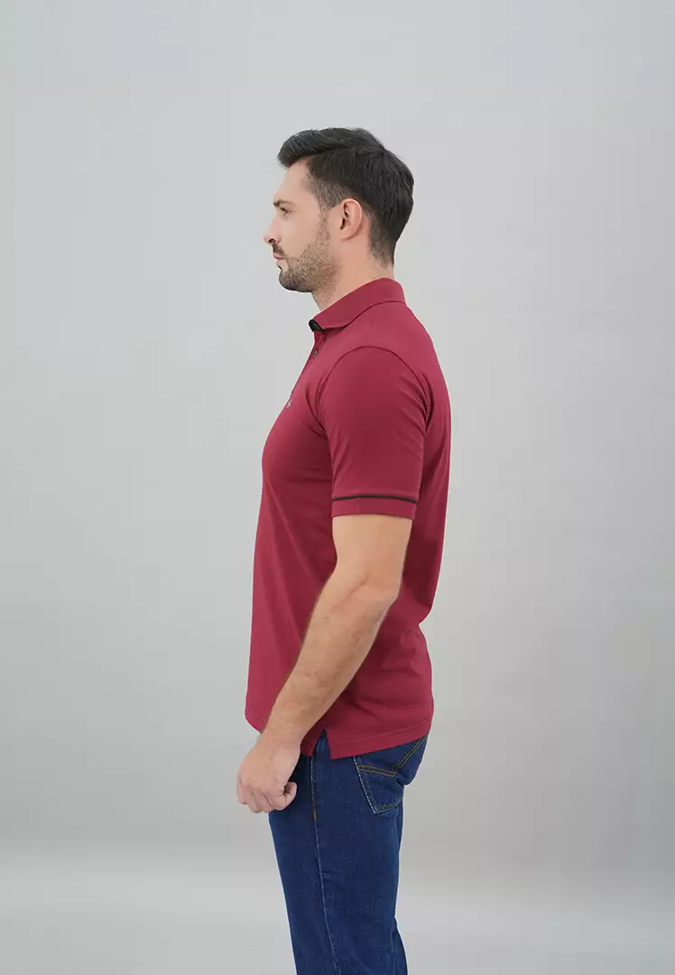 LGS - Kaos Polo Casual Pria Kerah Wangky Motif Simple Warna Merah Slim Fit - JWS.325.J3350F.01.C