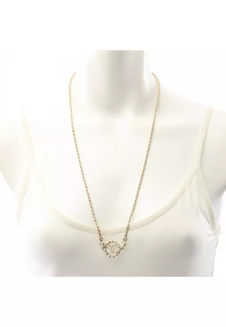 Pre-Loved Chanel coco mark necklace GP Rhinestone gold clear B23B
