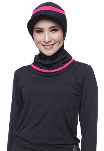 Attiqa Active black Short Runner- Black list Fuschia, Sport Hijab 5DAF3AA8353512GS_1