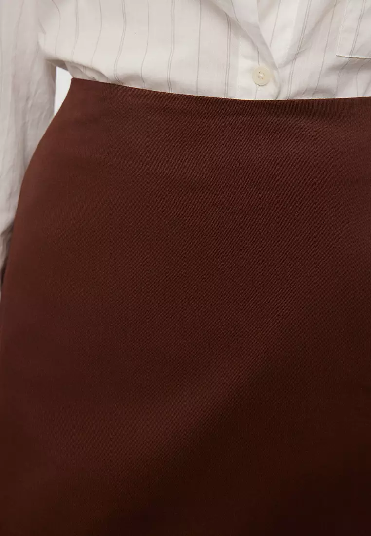 Dark Brown High Waist A-Line Mini Woven Skirt