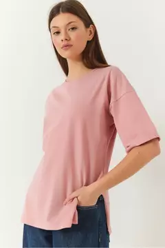 新品タグ付き♡ Basic Side Slit Punch TShirt Buy Bianco Lucci Side Slit Sleeve Folding Detailed Crew Neck