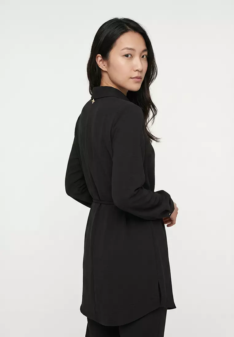 Black Gold Button Detail Aerobin Shirt-Pants Woven Bottom-Top Set TCTSS25US00034