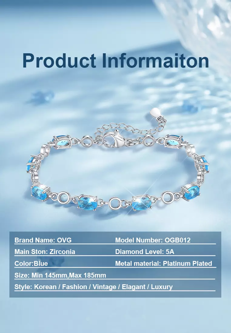 Gelang Wanita Blue Zircon Platinum Plated Original Korea Bracelet Cewek B012