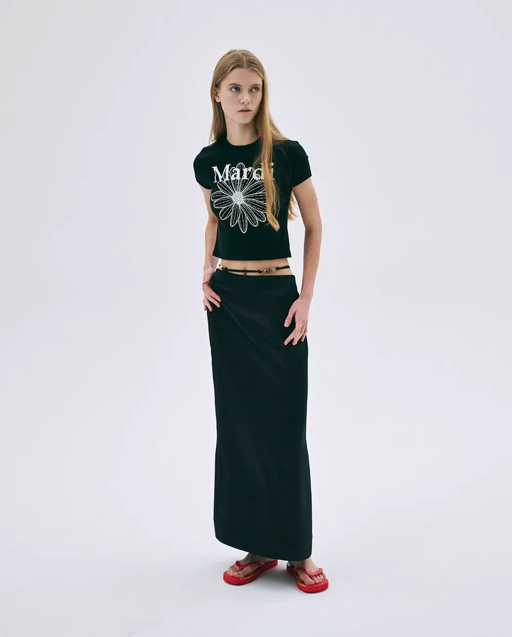 Cropped Tshirt FLOWERMARDI Black Ivory