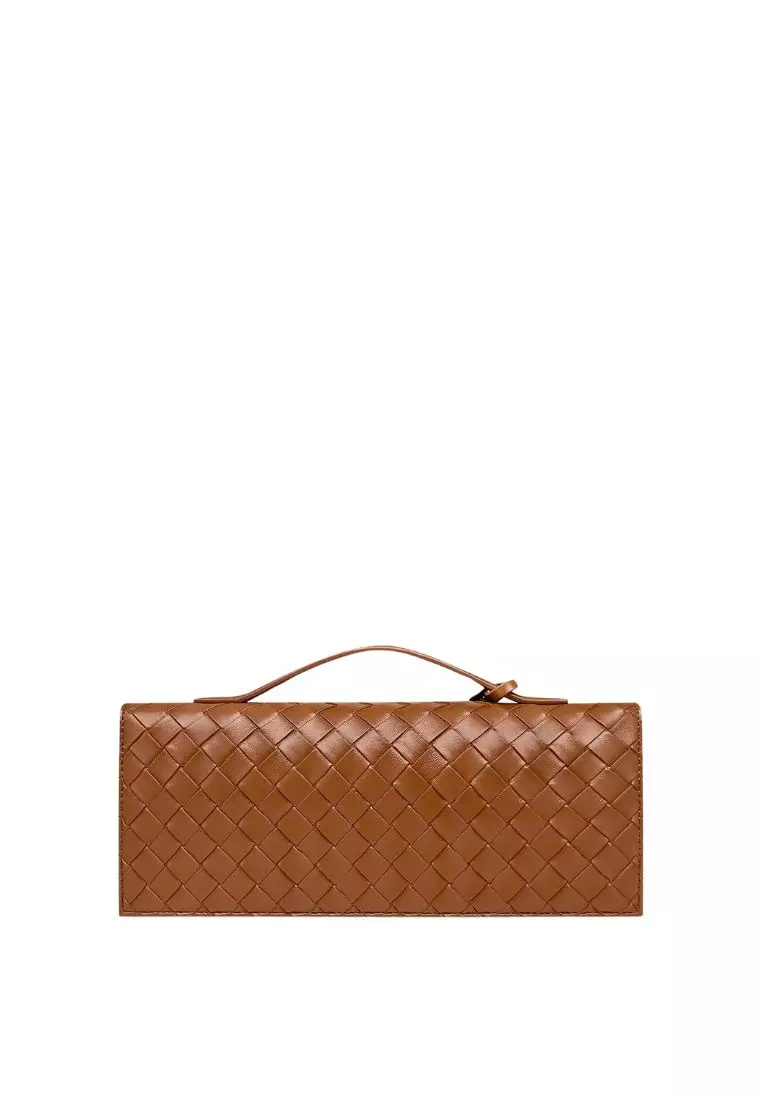 Celeste Woven Textured Envelope Top Handle Bag - Brown
