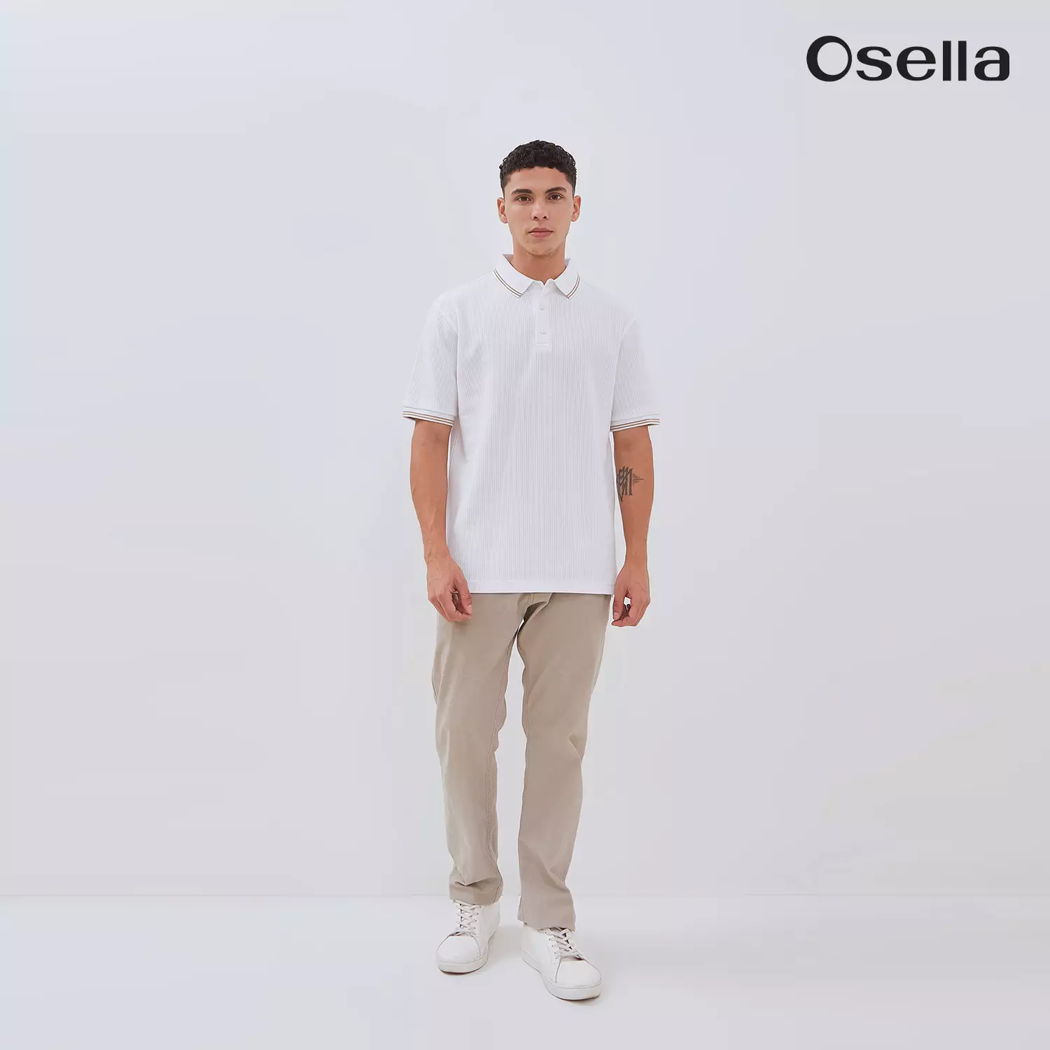 Osella Carlos Vertical Rib Textured Polo Shirt 2021501401 | Atasan Kaos Polo lengan Pendek Pria