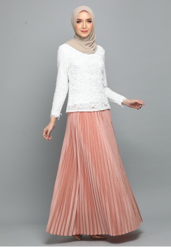 Buy Bella Lace with Pleated Skirt from Emanuel Femme in White and Pink at Zalora