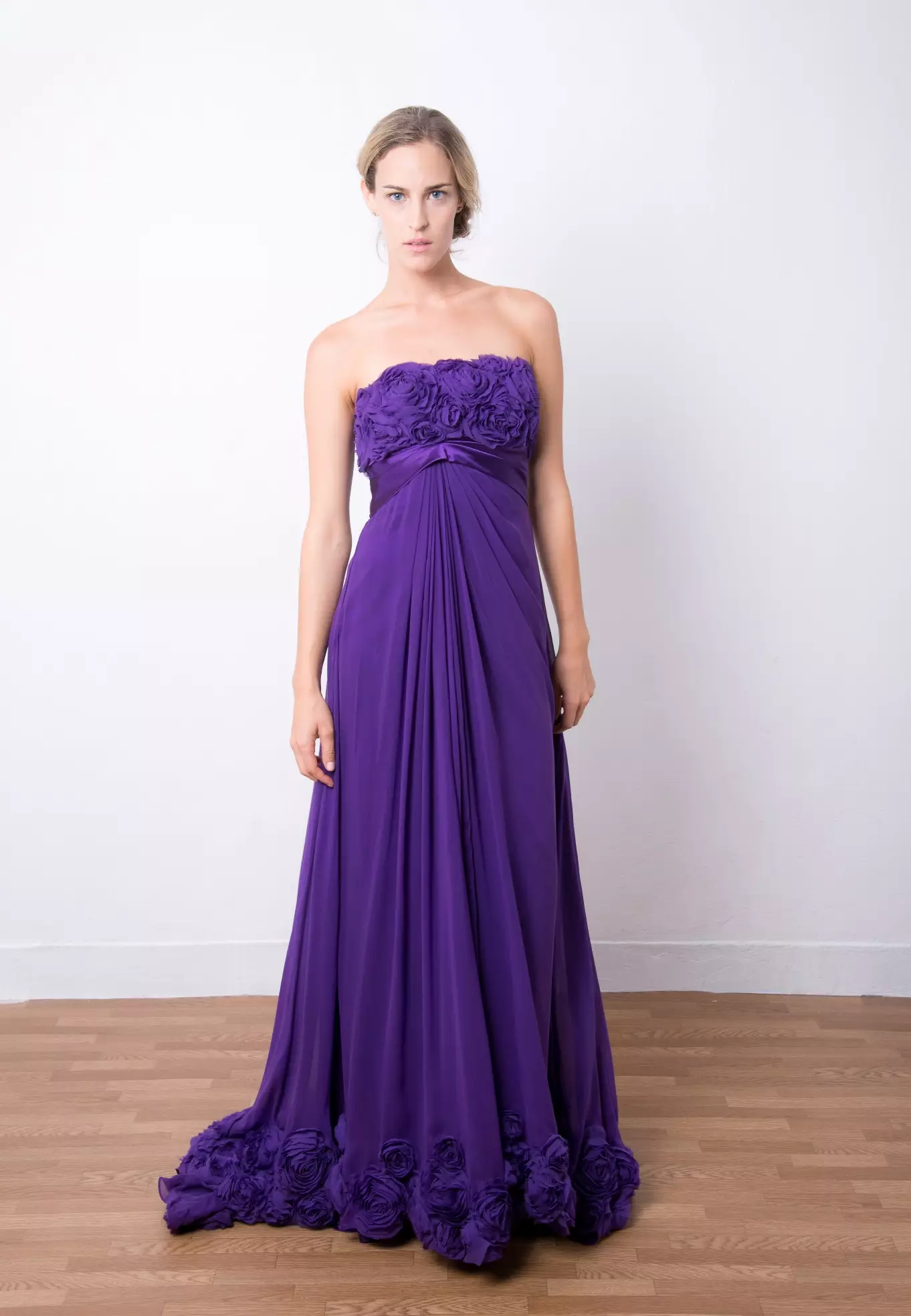 ANNE F Timeless Charming Floral Appliqued Chiffon Evening Gown