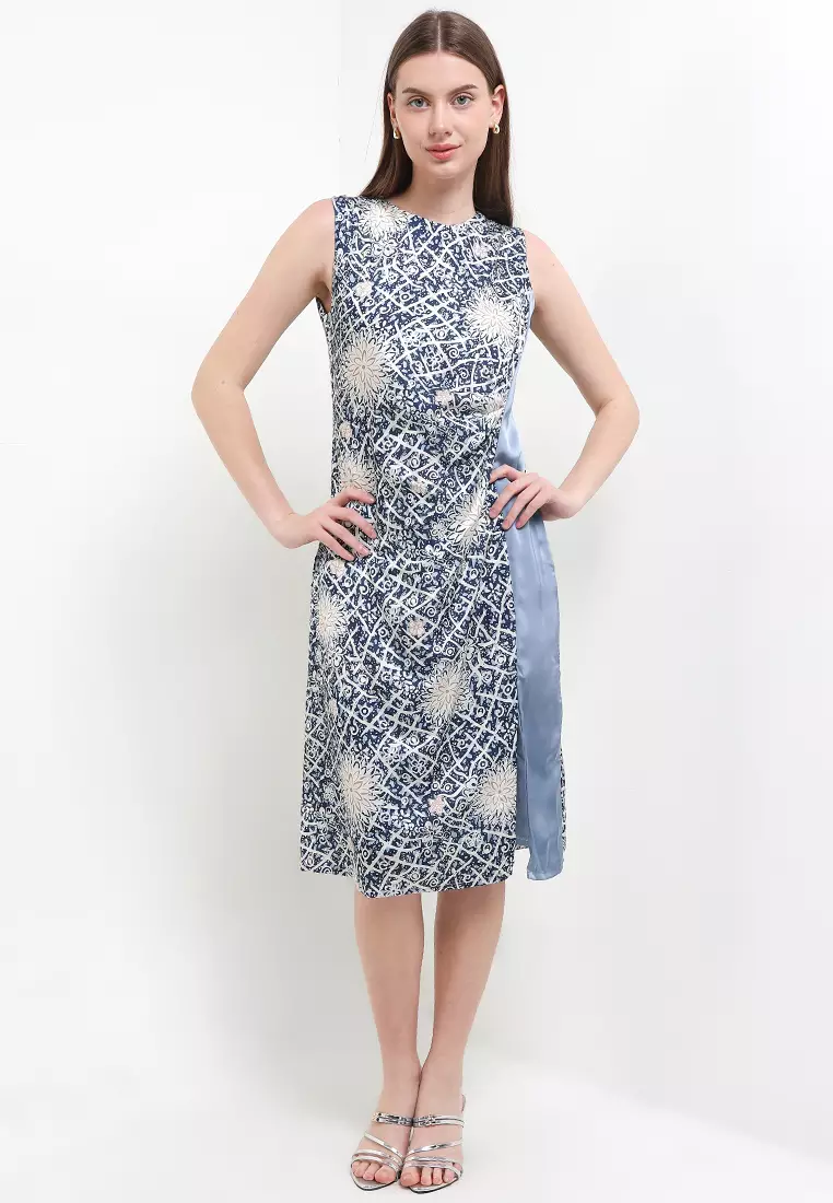 Dress Atasan Batik Wanita Spesial Seruni Merona Collection Azhara Premium Stretch Silk Blue