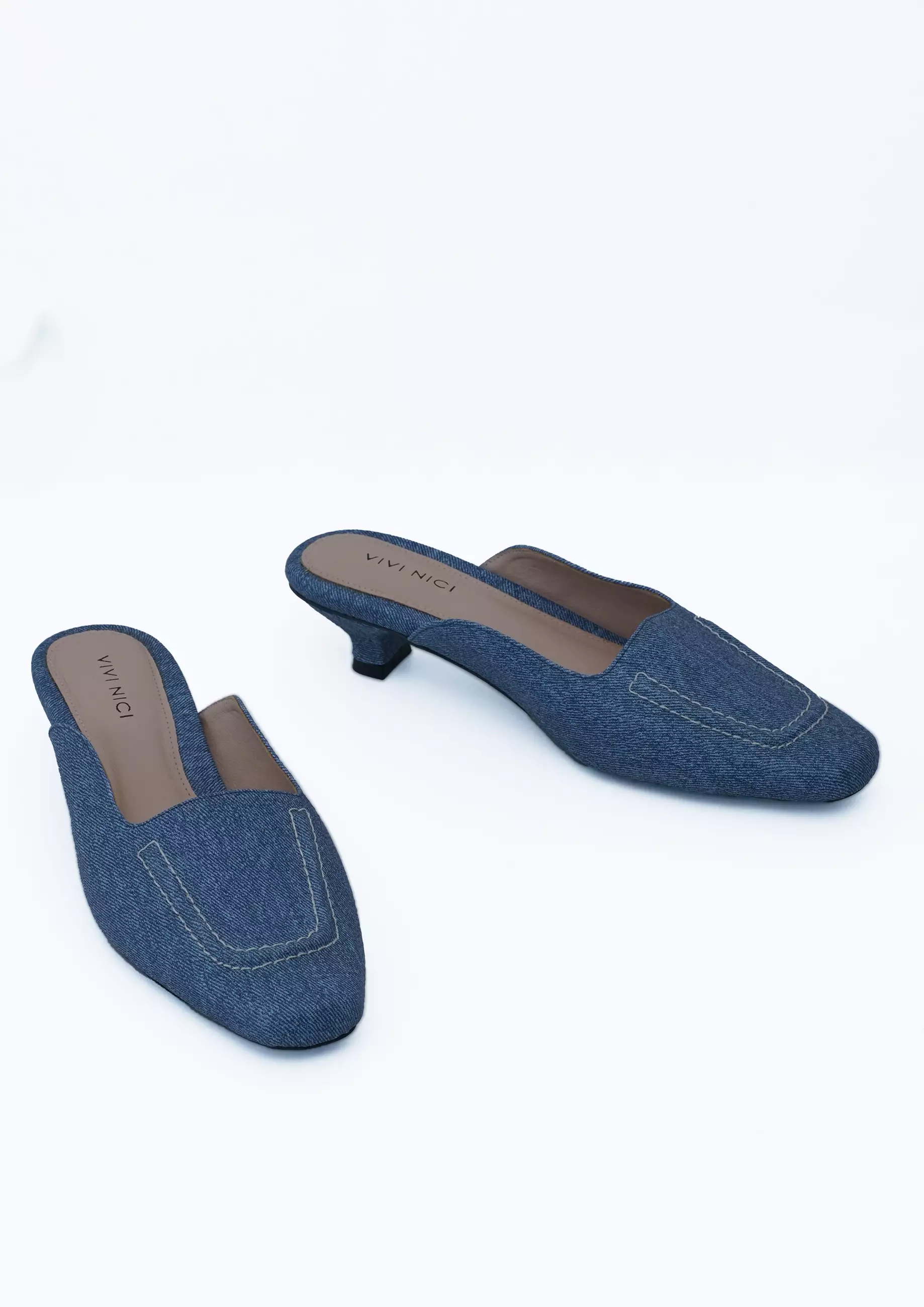 VIVI NICI - Darlene Sepatu Mules Wanita Hak 3 cm Matte Blue
