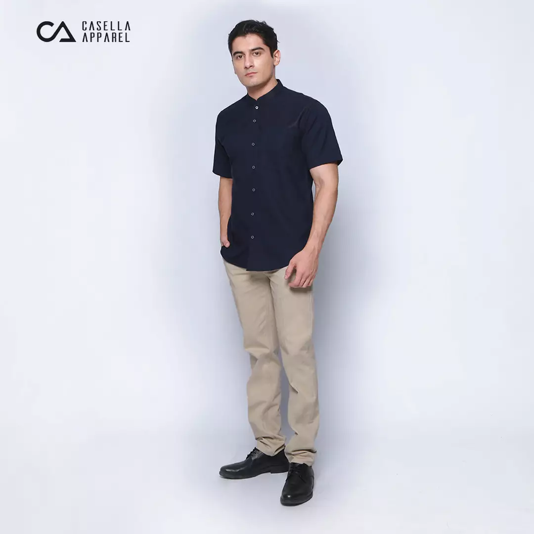 Casella Baju Koko Pria Lengan Panjang | Baju Koko Hassan Horizontal 4093 Navy