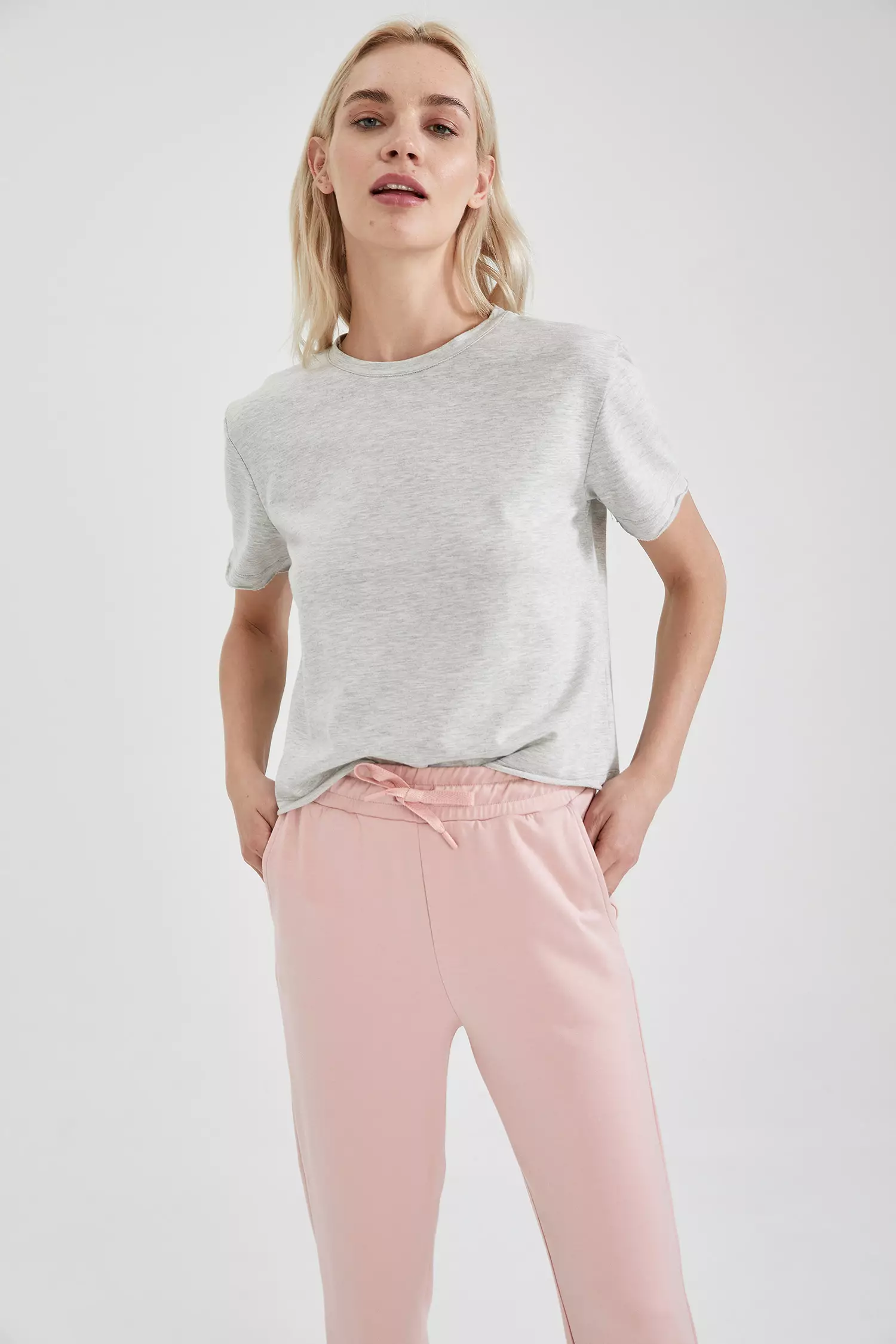 Pyjama top and shorts - Light grey/Pink - Ladies