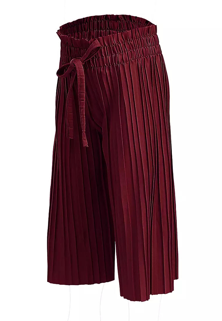 Yocelyn Kulot Plisket Anak Perempuan Motif Polos Kid Long Pants Material Hyget ORIGINAL - Maroon