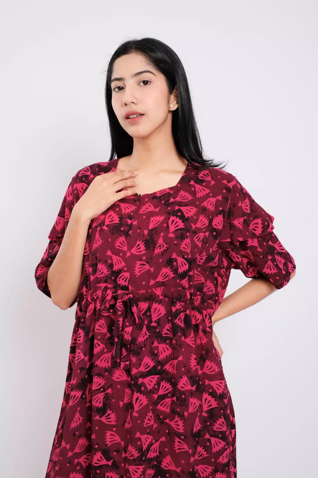 Dress daster sleep wear Wanita Magnifera foetida red