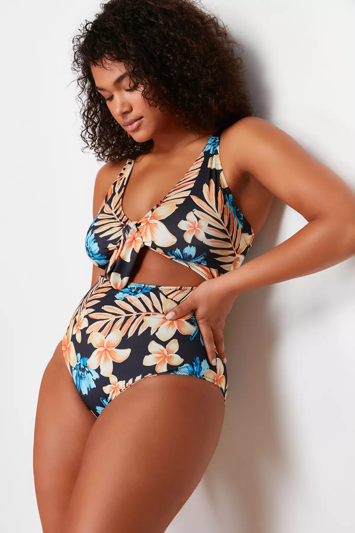 Blue Tropical Plus Size Swimsuit