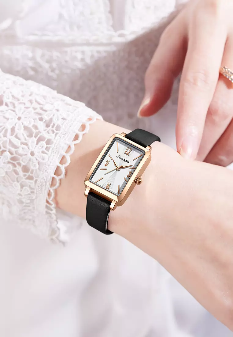 Jam Tangan Wanita 8002 Original Tali Kulit Mode Anggun Jam Wanita Kuarsa Jam Tangan Cewek black