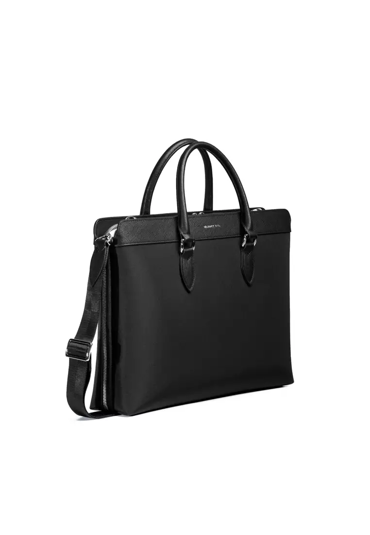 Maverick & Co. Alpha Leather-Trimmed Briefcase Black