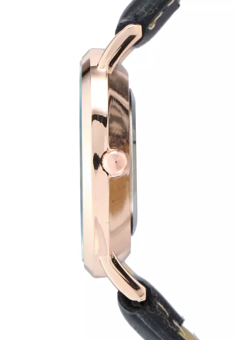 Round Face Gold Black And Black Strap Watch