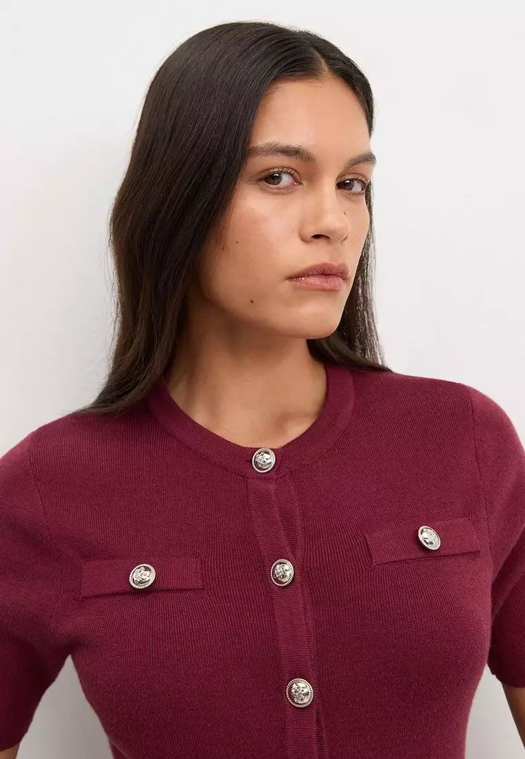 Pomelo Short Sleeve Round Neck Button Down Midi Dress with Chest Flap  Pockets and Gathered High Waist A-Line Long Skirt - Burgundy 2026 | Buy  Pomelo Online | ZALORA Hong Kong