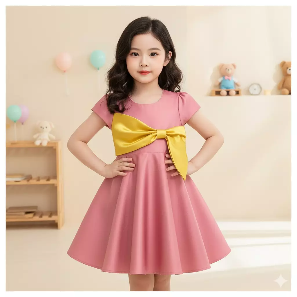 Two Mix - Baju Gaun Dress Anak Natal Perempuan Satin Cantik Mewah 1-12 Tahun 4452 Warna Pink