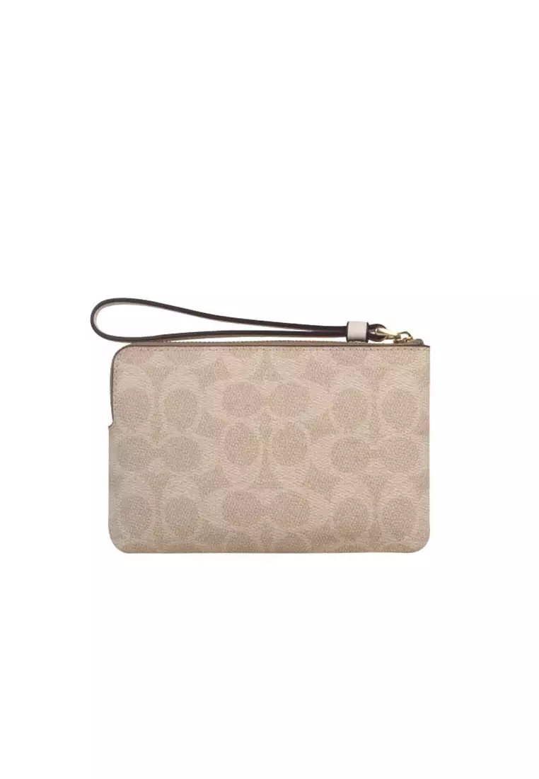 Corner Zip Wristlet In Signature Canvas With Stripe CW854