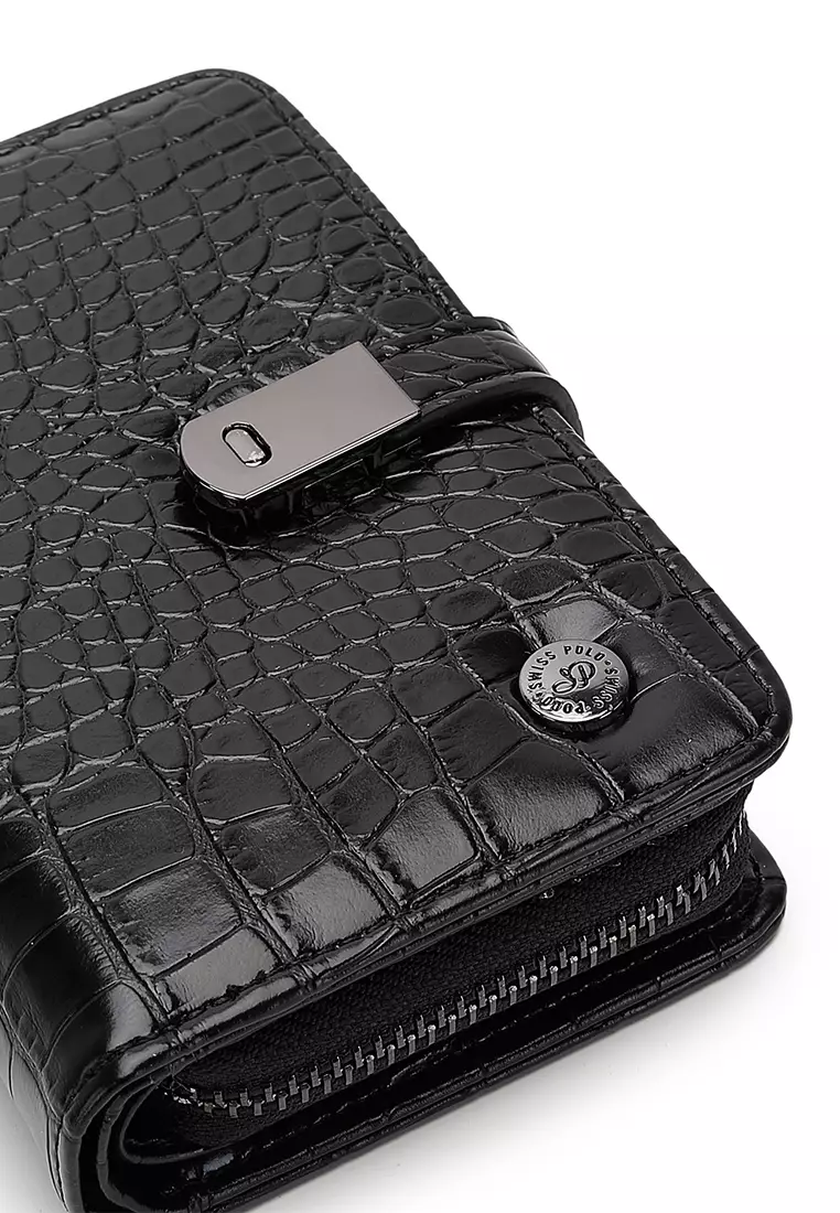 Women's Croc Wallet with Coin Compartment (短錢包) - 黑色