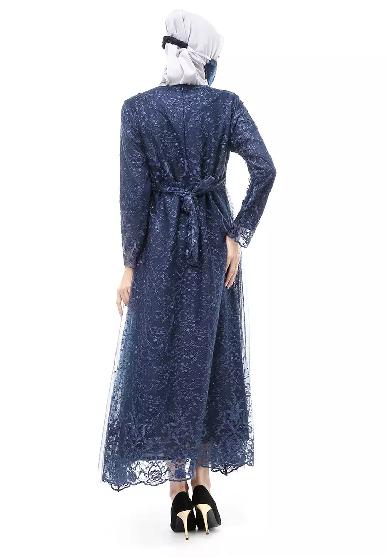 Marlina Gamis Kebaya Muslimah Panjang Motif Polos Long Sleeve Regular Fit - Navy