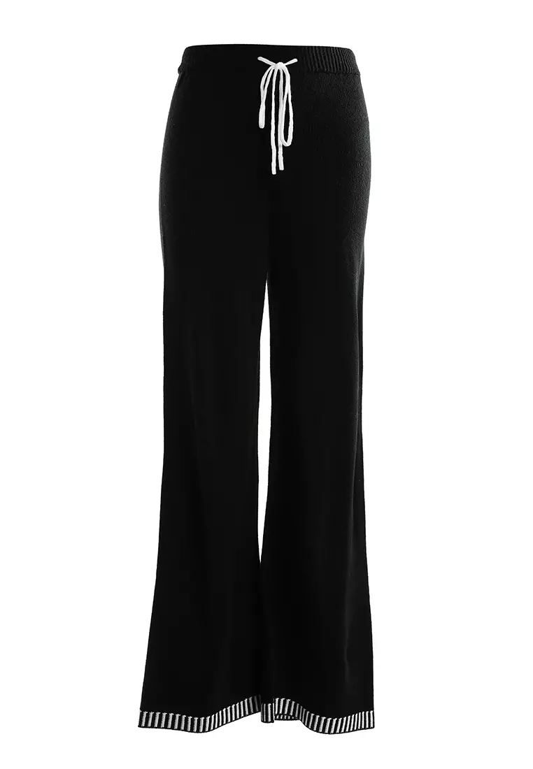 Contrast Stitch Detail Knit Sweater Trouser in Monochrome