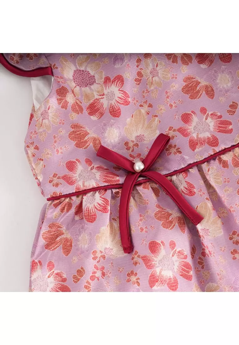 紫色花朵嬰兒女童旗袍連衣裙0849
