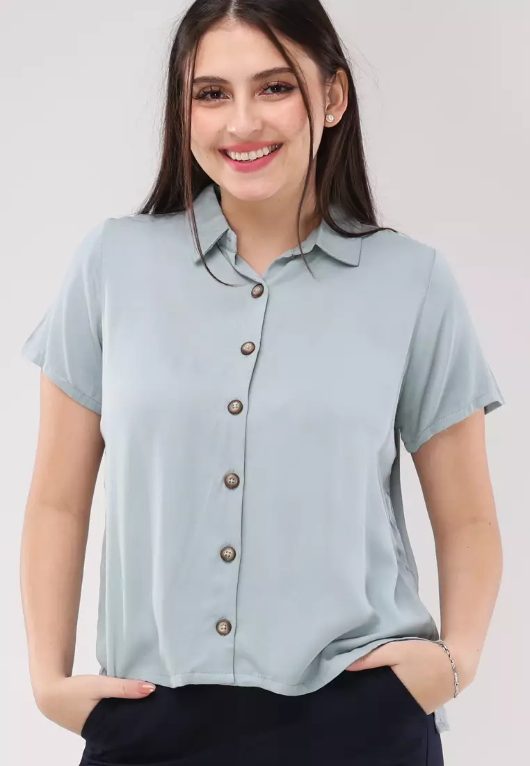 Single Twill Woven Short Sleeves Blouse