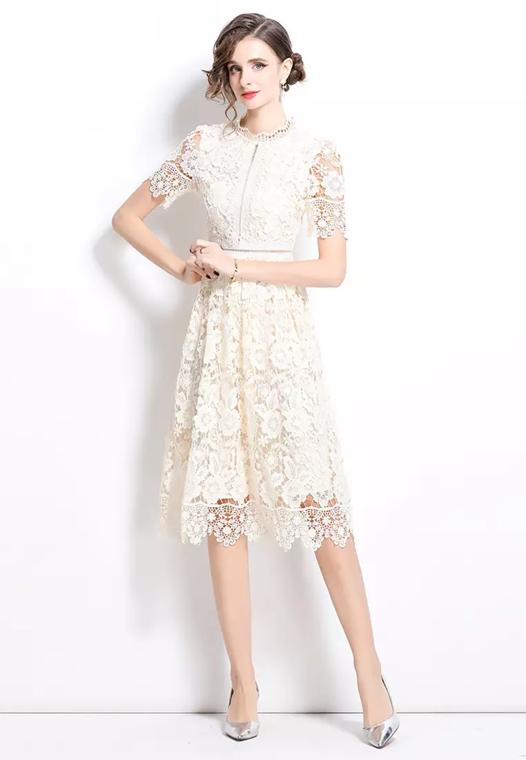 French retro elegant hollow lace dress CA25070949BE