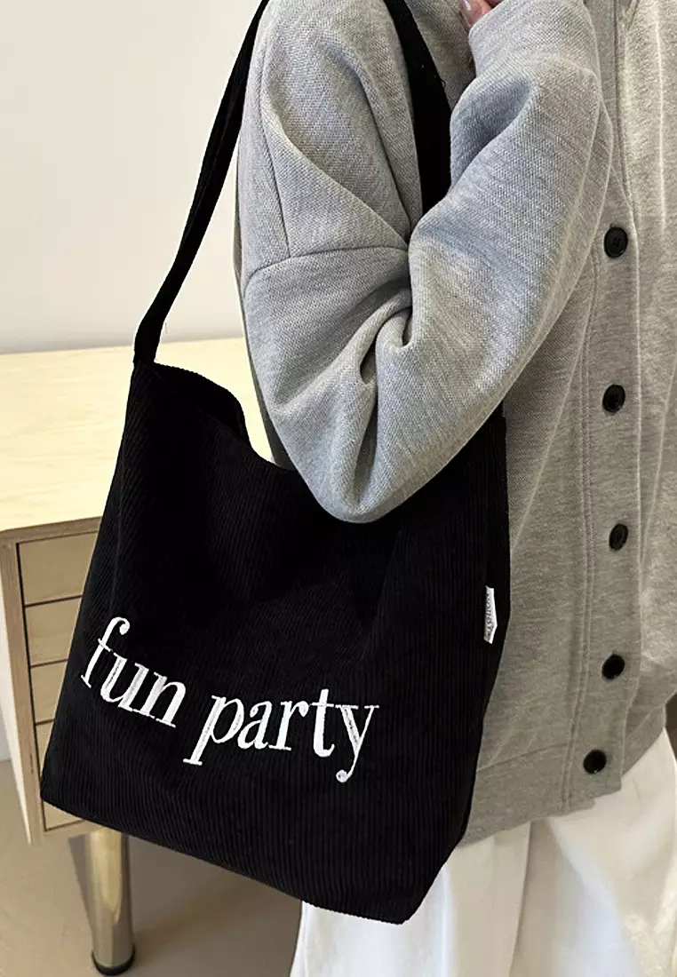 Wakakids Tas Selempang Wanita Pria Unisex Sling Korean Bag Corduroy Fun Party Venrc Hitam