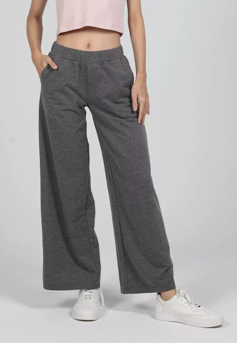 Forest Ladies Cotton Terry Wide Leg Pants Women Casual Long Pants - 810544-20DkMelGrey