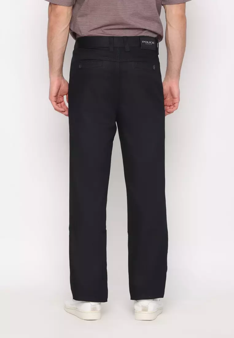 POLICE Celana Panjang Semi Formal Corak Katun Abu Hitam Pria