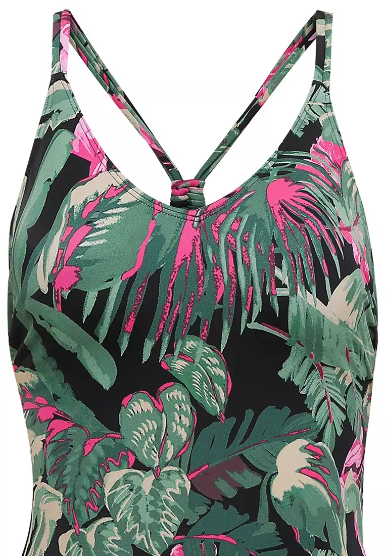 Printed Back Detail Plunge Swimsuit