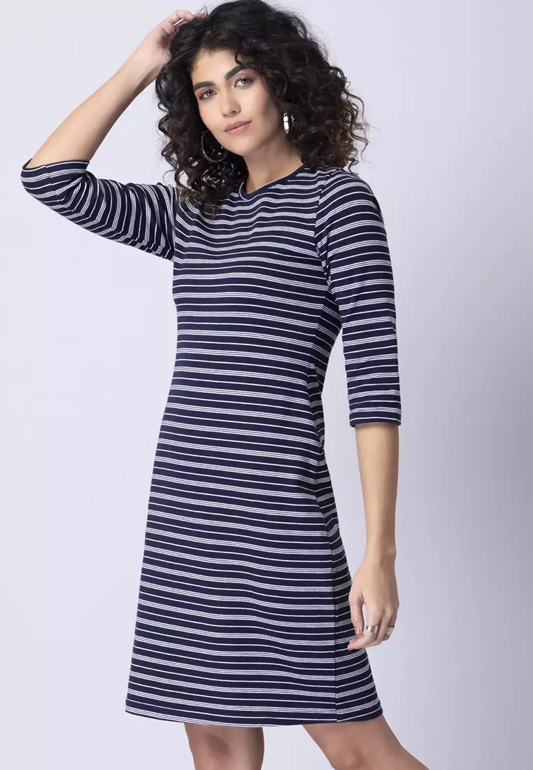 Blue Striped Knit Maxi Dress