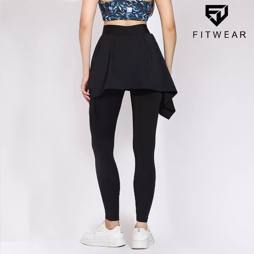Fitwear - Rok + Legging Olahraga Dryfit Wanita NAYLA TIE - BLACK