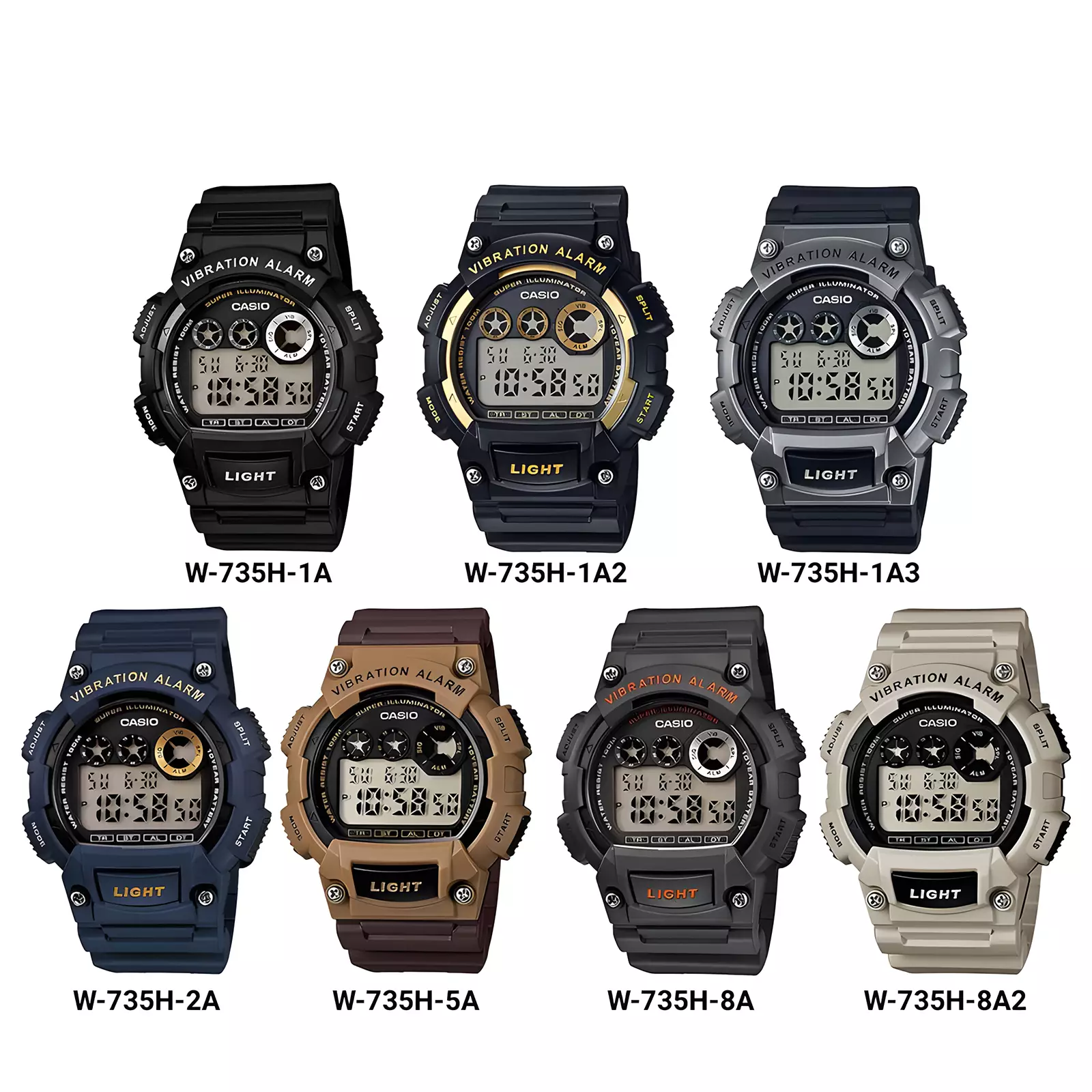 Casio Vibration Alarm - Jam Tangan Digital Pria - Beige Resin Band - W-735H-8A2