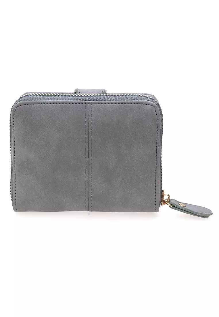 Dompet Lipat Mini Wanita Motif Polos Compartment Cute - Lightgrey