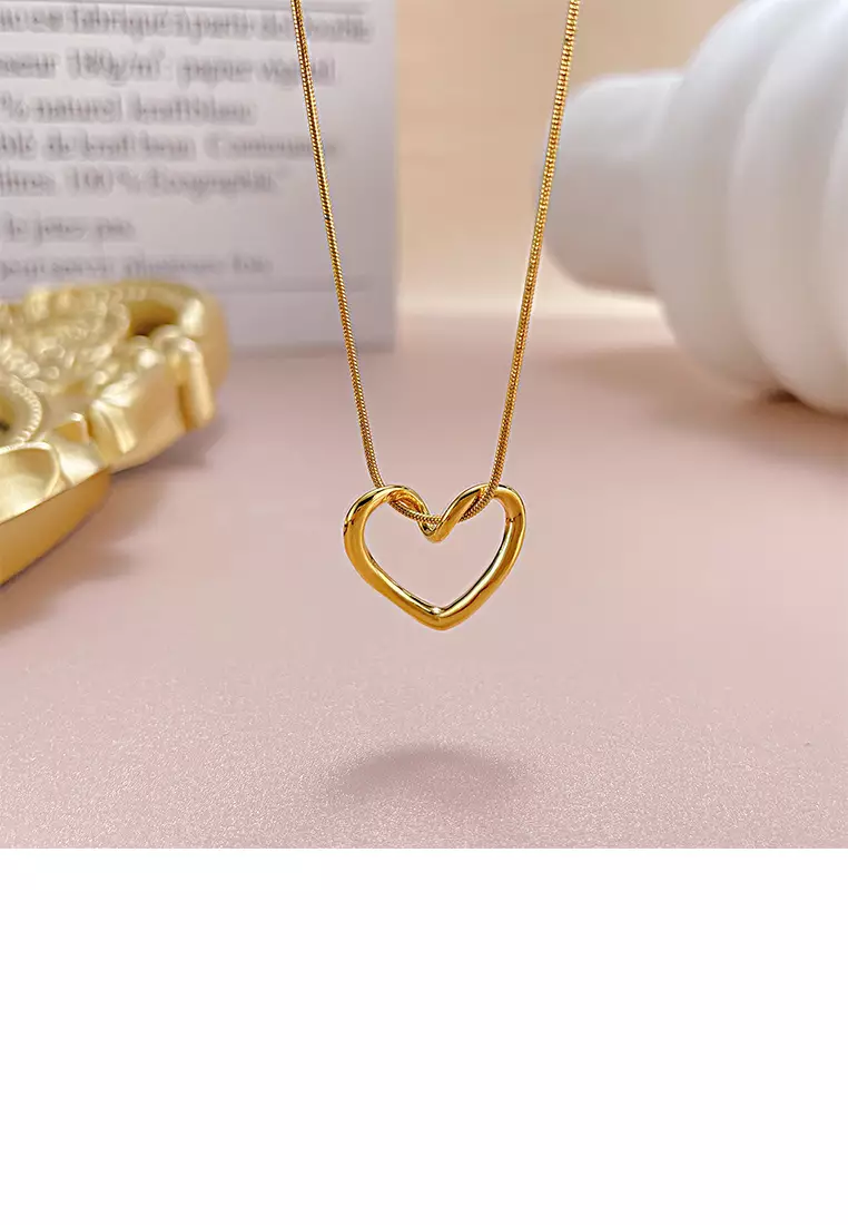 Simple and Fashion Plated Gold 316L Stainless Steel Hollow Line Heart-shaped Pendant with Necklace