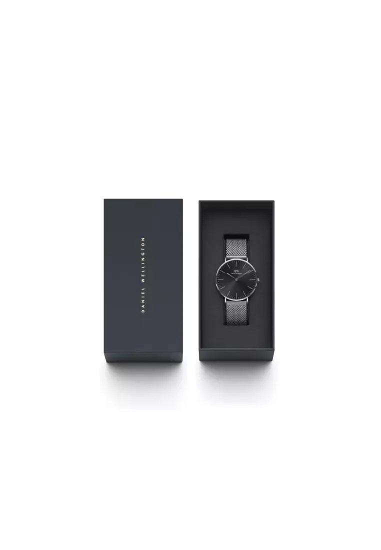 Classic 40mm Sterling Silver Onyx Dial Watch for men - Stainless Steel watch strap - DW official - Men's watch - Male watch - Black dial - Authentic - jam tangan lelaki