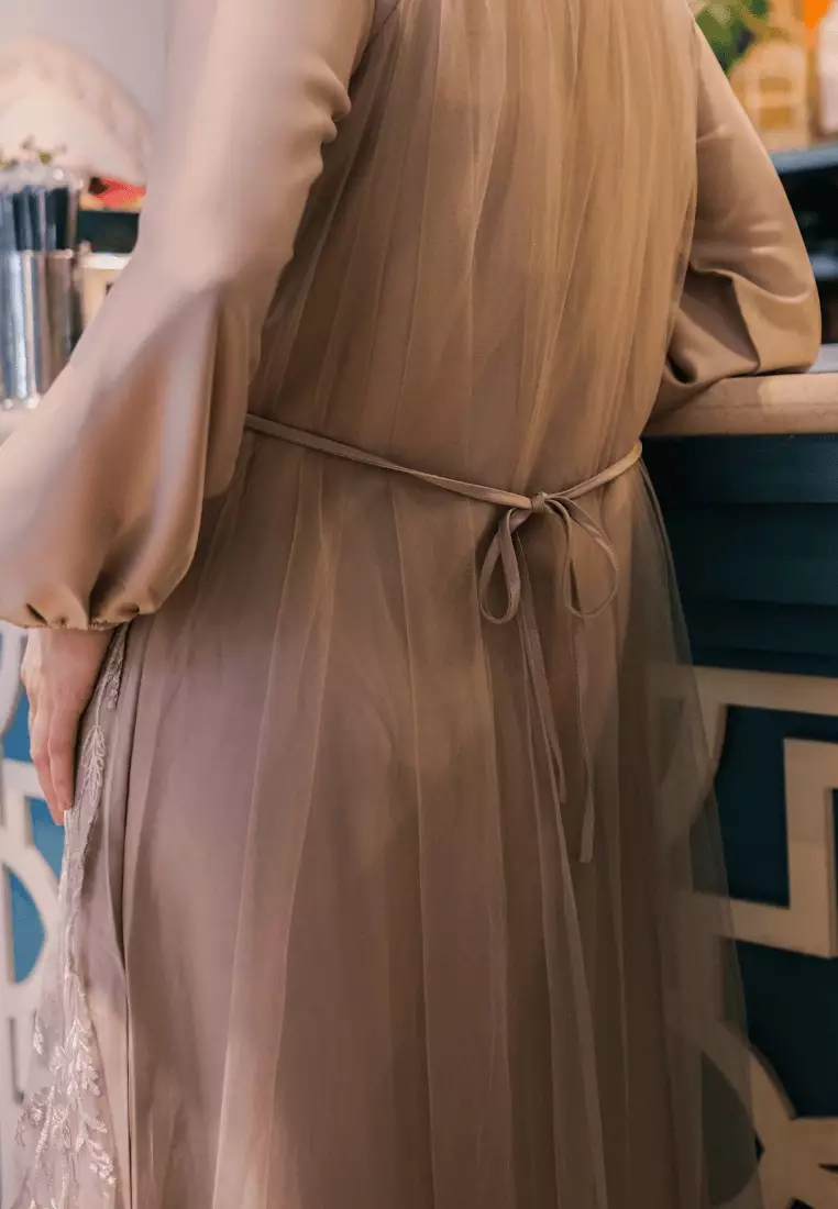 Urban Exchange Rose Gamis Brokat Mocca - Long Dress Gamis Brokat Lebaran Mocca Warna Mocca