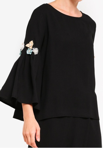 Buy Embellished Flare Sleeves Top Set from Zalia in Black only 235
