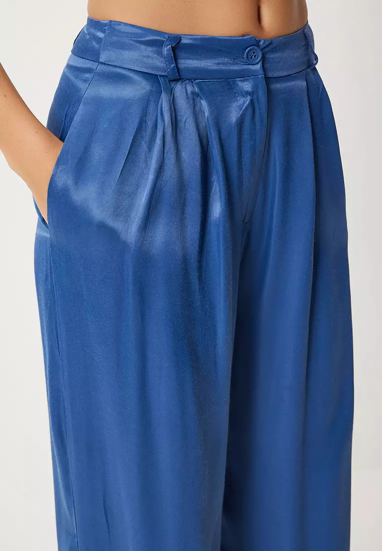 Indigo Blue Satin Finish Palazzo Trousers