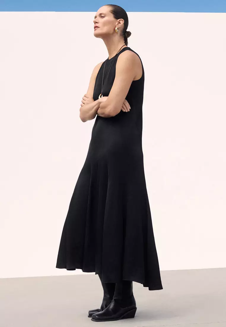 Asymmetric Twist-Panel Midi Dress
