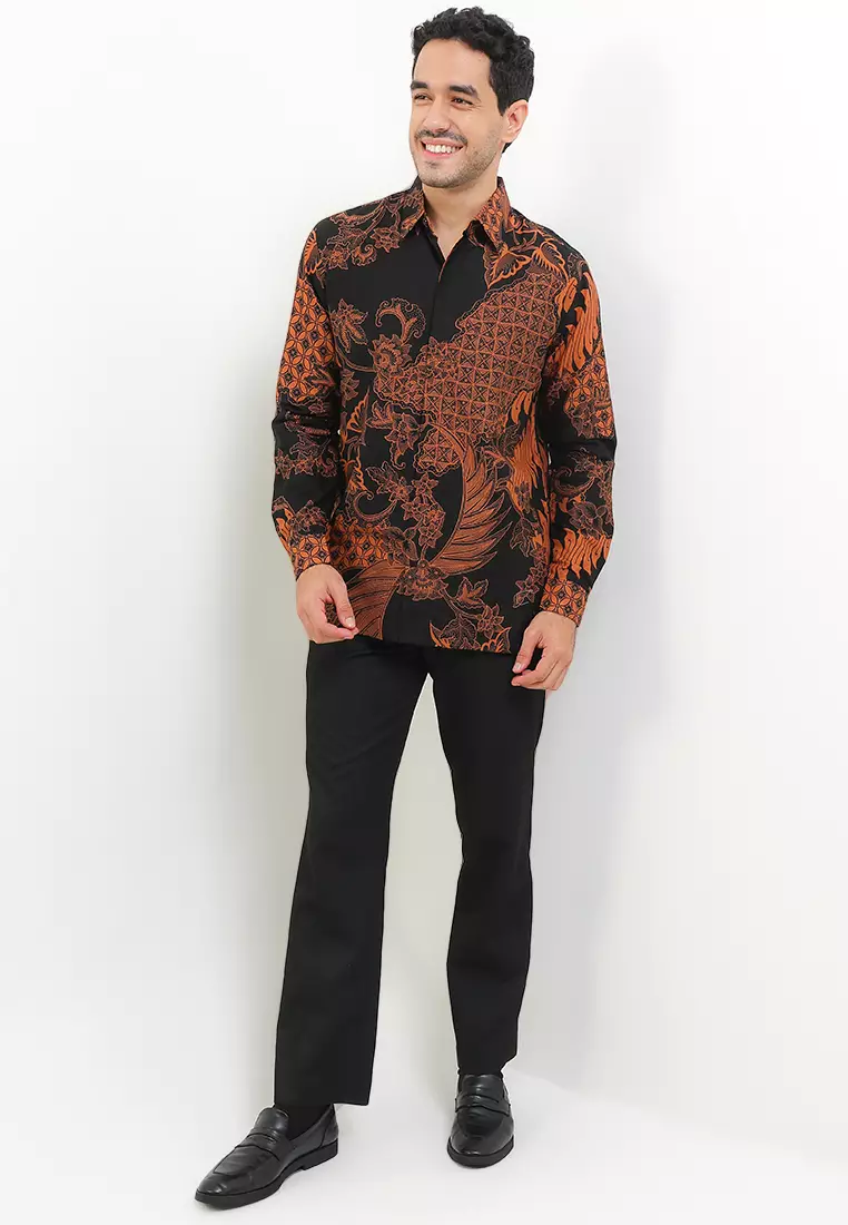 Kemeja Pria Lengan Panjang Katun Batik Guiza Black