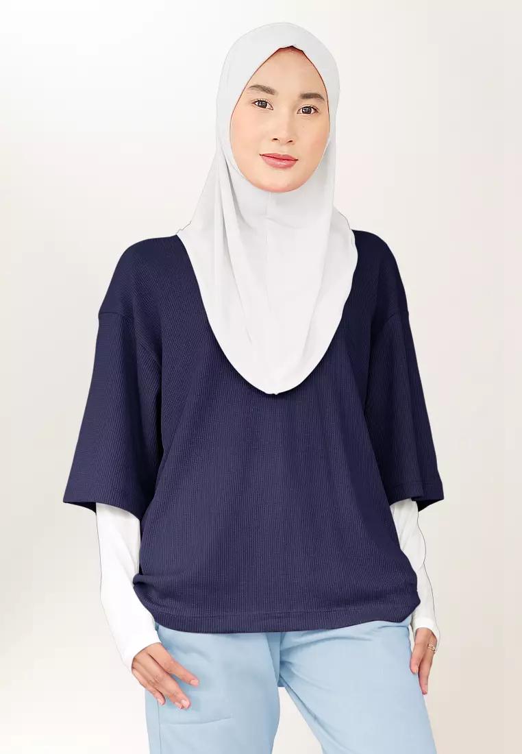 Zelena - Tavia Waffle Tshirt Pocket | Kaos Wanita Pria Olahraga Basic - Blue Black